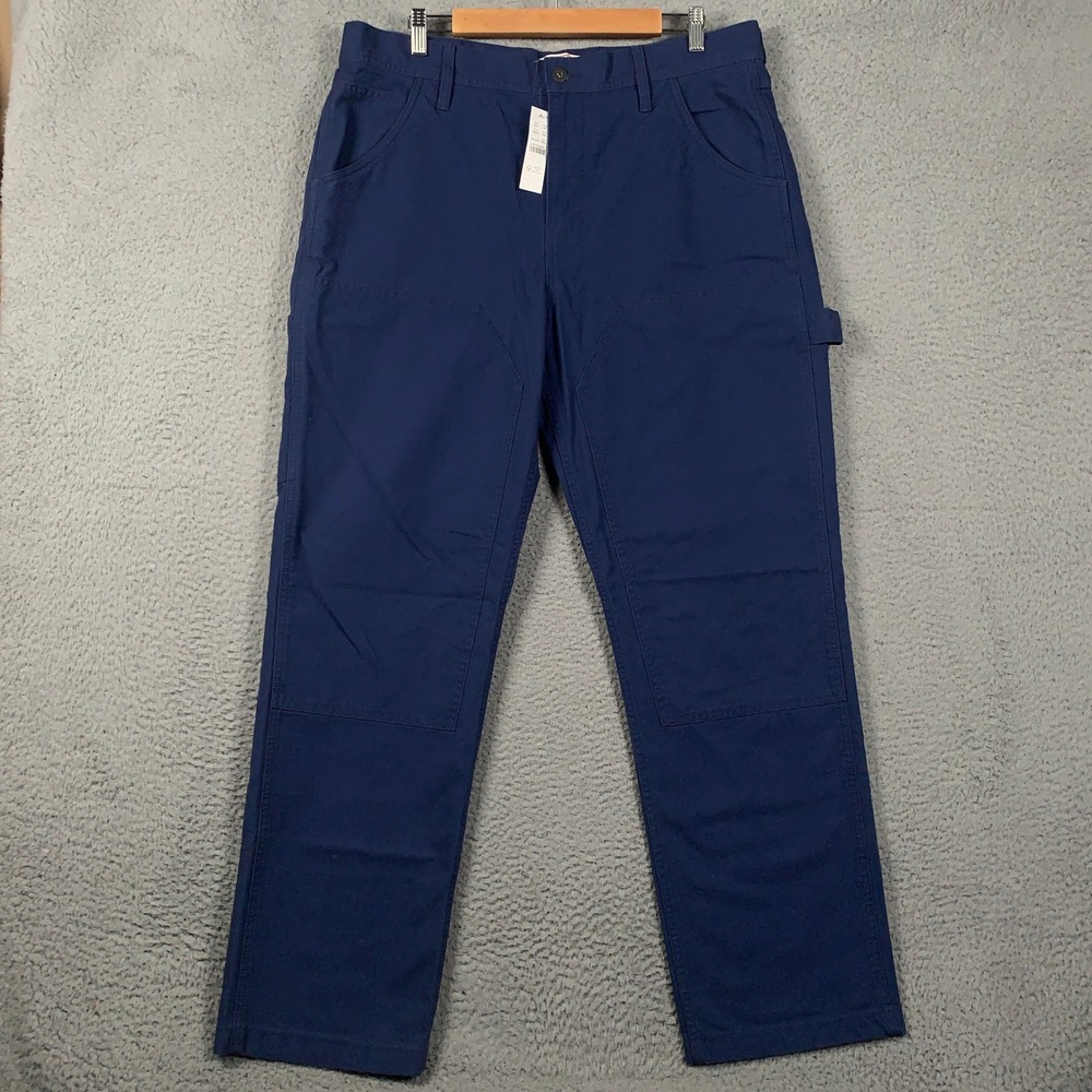 Wallace & Barnes Carpenter Pant Men's 36x32 Blue Workwear Double Knee Utility